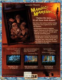 Box back cover for Maniac Mansion on the Commodore Amiga.