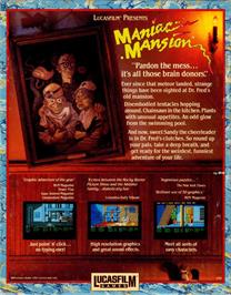 Box back cover for Maniac Mansion on the Commodore Amiga.