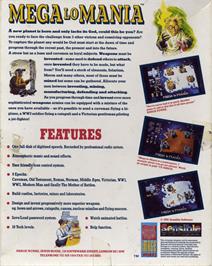 Box back cover for Mega Lo Mania on the Commodore Amiga.