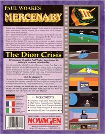 Box back cover for Mercenary III : The Dion Crisis on the Commodore Amiga.