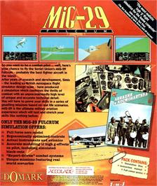 Box back cover for MiG-29 Fulcrum on the Commodore Amiga.