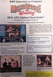 Box back cover for Microleague Wrestling on the Commodore Amiga.