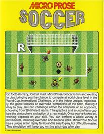 Box back cover for Microprose Soccer on the Commodore Amiga.
