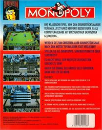 Box back cover for Monopoly on the Commodore Amiga.