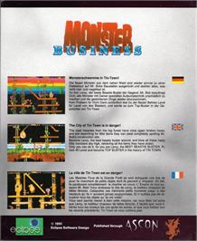 Box back cover for Monster Business on the Commodore Amiga.