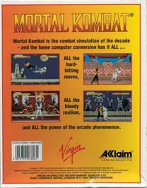 Box back cover for Mortal Kombat on the Commodore Amiga.