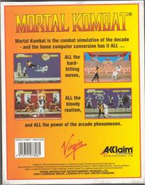 Box back cover for Mortal Kombat on the Commodore Amiga.