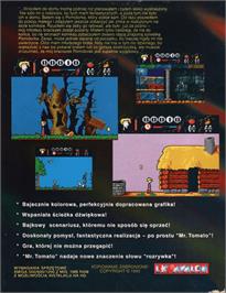 Box back cover for Mr. Tomato on the Commodore Amiga.