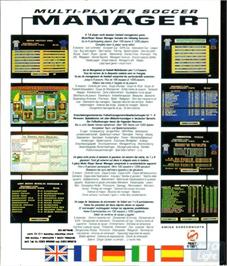 Box back cover for Multi-player Soccer Manager on the Commodore Amiga.