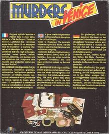 Box back cover for Murders in Venice on the Commodore Amiga.