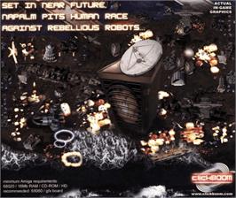 Box back cover for Napalm: The Crimson Crisis on the Commodore Amiga.
