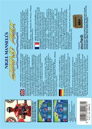 Box back cover for Nigel Mansell's Grand Prix on the Commodore Amiga.