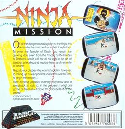Box back cover for Ninja Mission on the Commodore Amiga.
