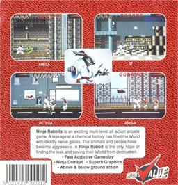 Box back cover for Ninja Rabbits on the Commodore Amiga.