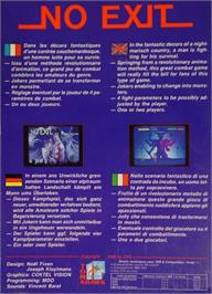 Box back cover for No Exit on the Commodore Amiga.
