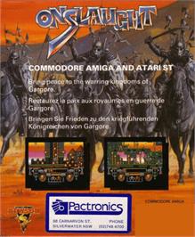 Box back cover for Onslaught on the Commodore Amiga.