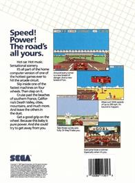 Box back cover for Out Run (Sega) on the Commodore Amiga.
