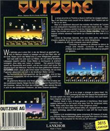 Box back cover for Outzone on the Commodore Amiga.