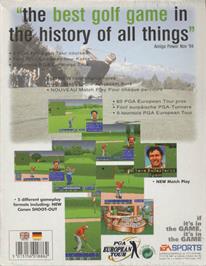 Box back cover for PGA European Tour on the Commodore Amiga.