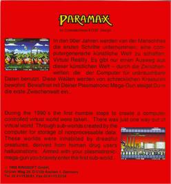 Box back cover for Paramax on the Commodore Amiga.