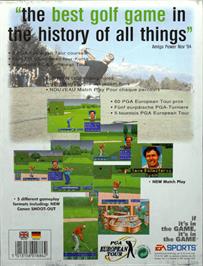 Box back cover for Pga European Tour on the Commodore Amiga.