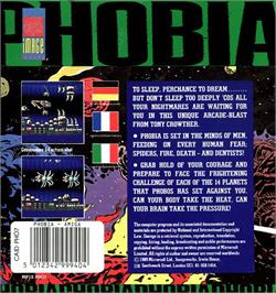 Box back cover for Phobia on the Commodore Amiga.