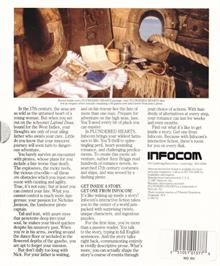 Box back cover for Plundered Hearts on the Commodore Amiga.