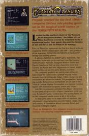 Box back cover for Pool of Radiance on the Commodore Amiga.