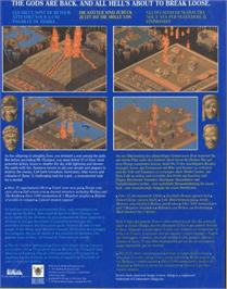Box back cover for Populous II: Trials of the Olympian Gods on the Commodore Amiga.