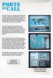 Box back cover for Ports of Call on the Commodore Amiga.