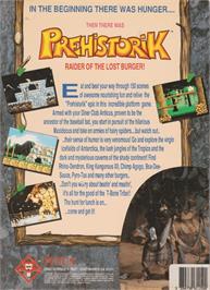 Box back cover for Prehistorik on the Commodore Amiga.