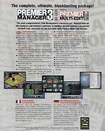 Box back cover for Premier Manager 3 De-Luxe on the Commodore Amiga.