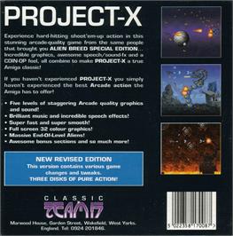 Box back cover for Project-X on the Commodore Amiga.