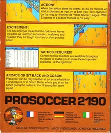 Box back cover for Prosoccer 2190 on the Commodore Amiga.