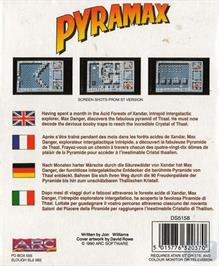 Box back cover for Pyramax on the Commodore Amiga.
