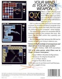Box back cover for QIX on the Commodore Amiga.