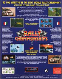 Box back cover for Rally Championships on the Commodore Amiga.