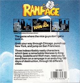 Box back cover for Rampage on the Commodore Amiga.