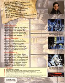 Box back cover for Rise of the Dragon on the Commodore Amiga.