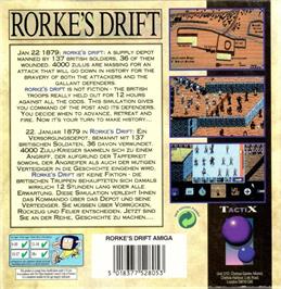 Box back cover for Rorke's Drift on the Commodore Amiga.