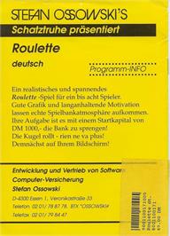 Box back cover for Roulette on the Commodore Amiga.