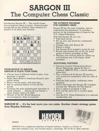 Box back cover for Sargon 3 on the Commodore Amiga.