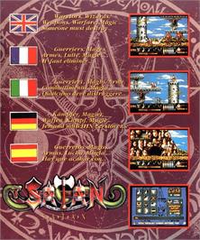 Box back cover for Satan on the Commodore Amiga.