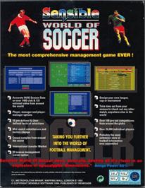 Box back cover for Sensible World Of Soccer on the Commodore Amiga.