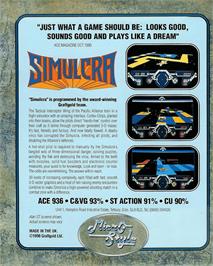 Box back cover for Simulcra on the Commodore Amiga.