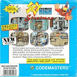 Box back cover for Sky High Stuntman on the Commodore Amiga.