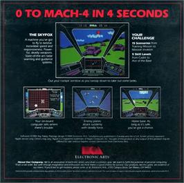 Box back cover for Skyfox on the Commodore Amiga.
