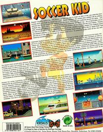 Box back cover for Soccer Kid on the Commodore Amiga.
