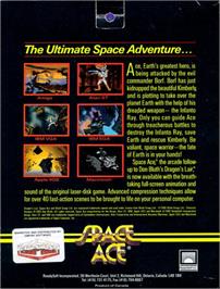 Box back cover for Space Ace (1989) on the Commodore Amiga.