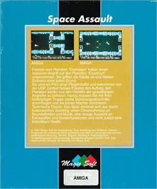 Box back cover for Space Assault on the Commodore Amiga.